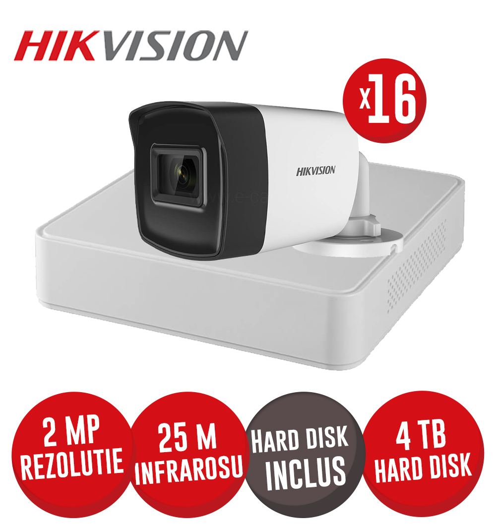 Kit DVR 16ch. 2MP-N AcuSense, 16 camere 2MP, IR 25m si HDD - KIT631