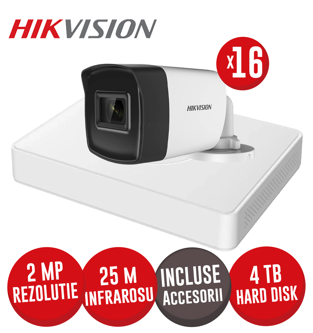Sistem DVR 16ch. 2MP-N AcuSense, 16 camere 2MP, IR 25m si HDD, accesorii incluse - KIT638