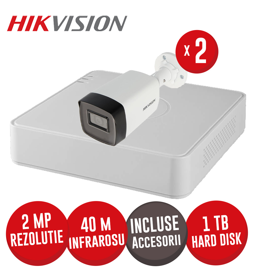 Sistem DVR 4ch. 2MP-N AcuSense, 2 camere 2MP, IR 40m cu audio si HDD, accesorii incluse - KIT659