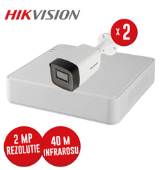 Kit DVR 4ch. 2MP-N AcuSense si 2 camere 2MP, IR 40m cu audio - KIT651