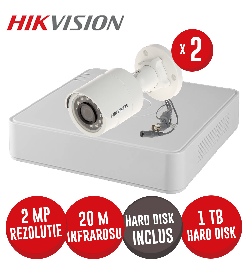 Kit DVR 4ch. 2MP-N AcuSense, 2 camere 2MP, IR 20m si HDD - KIT667