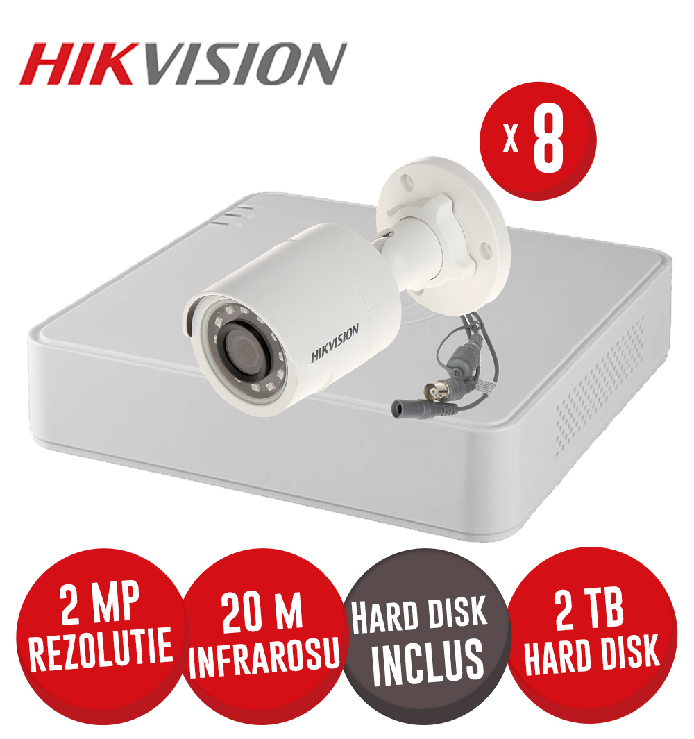 Kit DVR 8ch. 2MP-N AcuSense, 8 camere 2MP, IR 20m si HDD - KIT669