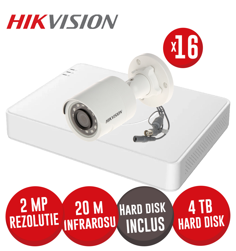 Kit DVR 16ch. 2MP-N AcuSense, 16 camere 2MP, IR 20m si HDD - KIT670