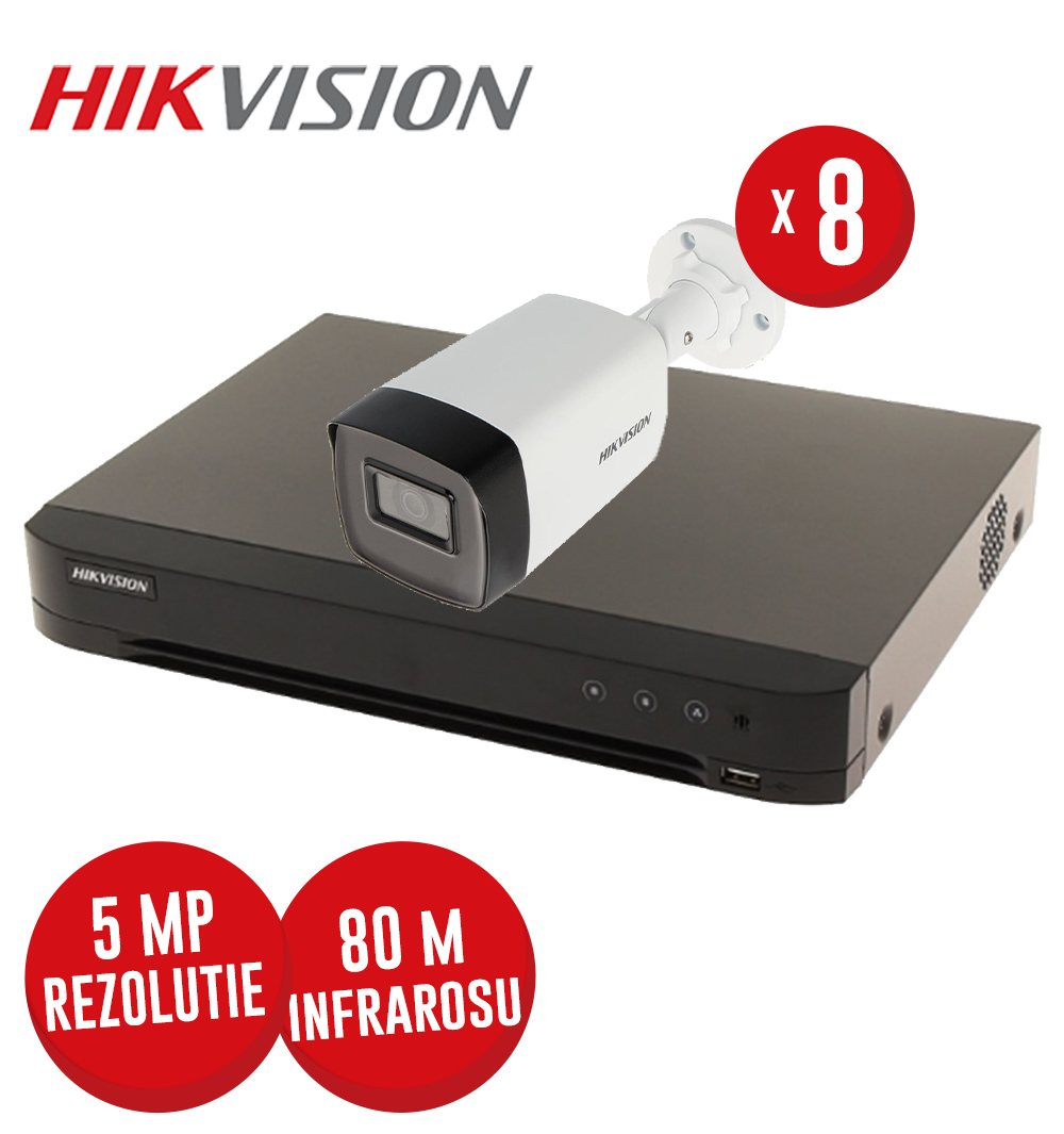 Kit DVR 8ch. 8MP si 8 camere 5MP, IR 80m - KIT677