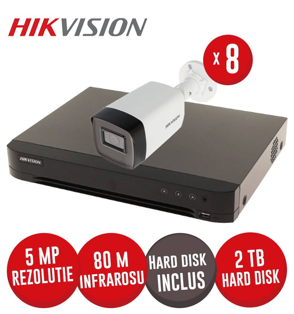 Kit DVR 8ch. 8MP-N, 8 camere 5MP, IR 80m si HDD - KIT680