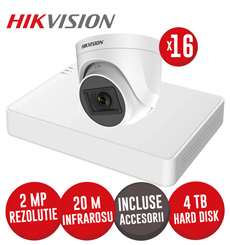 Sistem DVR 16ch. 2MP-N, 16 camere turret 2MP IR 20m cu microfon, HDD si accesorii - KIT684