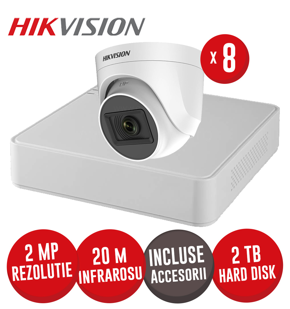 Sistem DVR 4ch. 2MP-N, 2 camere turret 2MP IR 20m cu microfon, HDD si accesorii - KIT687
