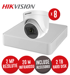 Sistem DVR 4ch. 2MP-N, 2 camere turret 2MP IR 20m cu microfon, HDD si accesorii - KIT687