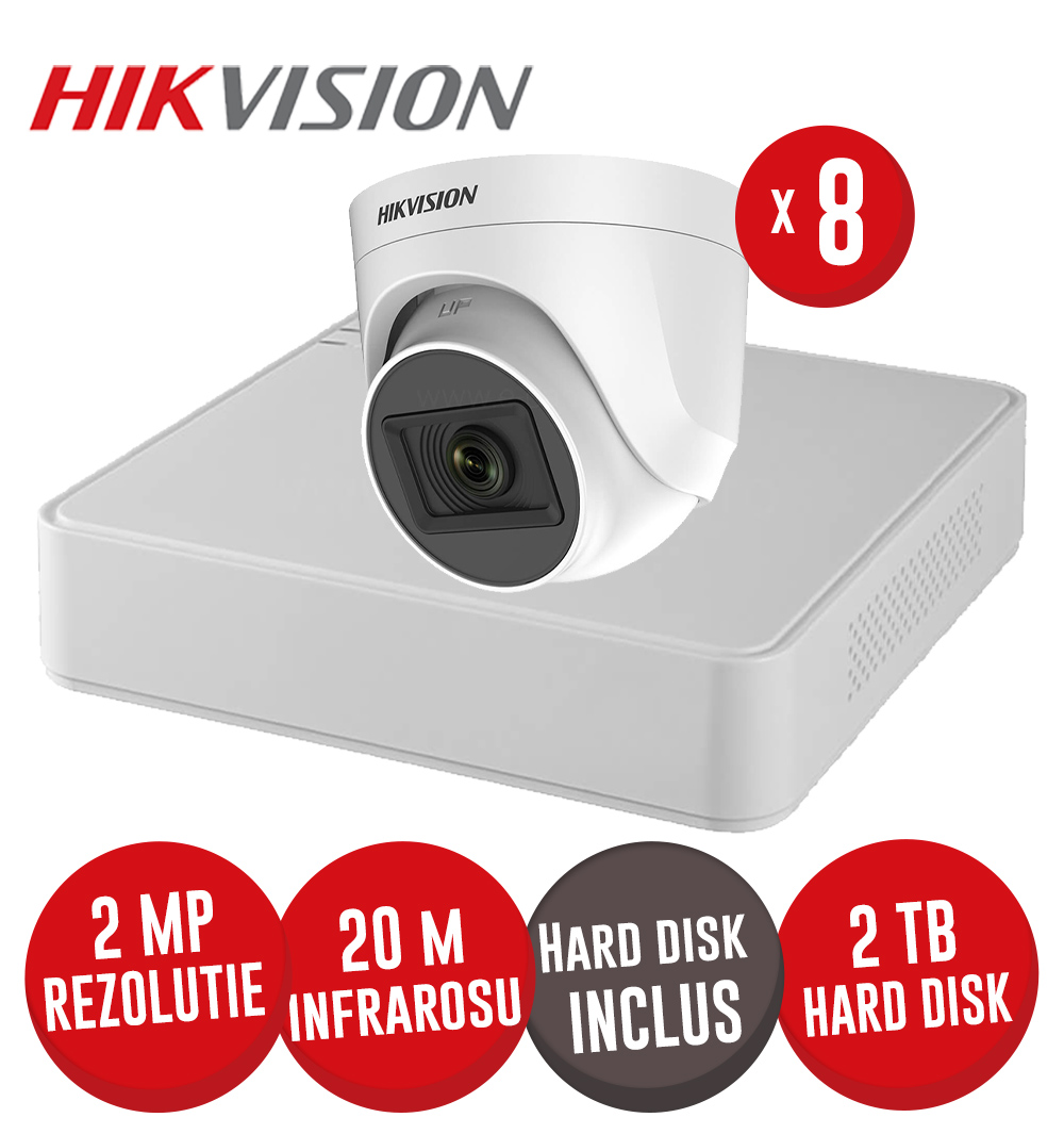 Kit DVR 8ch. 2MP-N, 8 camere turret 2MP IR 20m cu microfon si HDD - KIT690