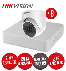 Kit DVR 8ch. 2MP-N, 8 camere turret 2MP IR 20m cu microfon si HDD - KIT690