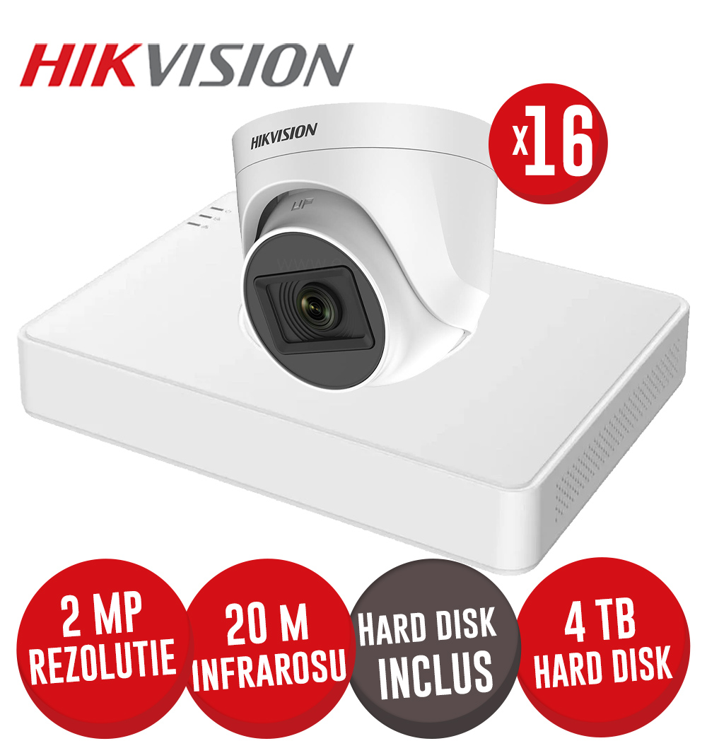 Kit DVR 16ch. 2MP-N, 16 camere turret 2MP IR 20m cu microfon si HDD - KIT691