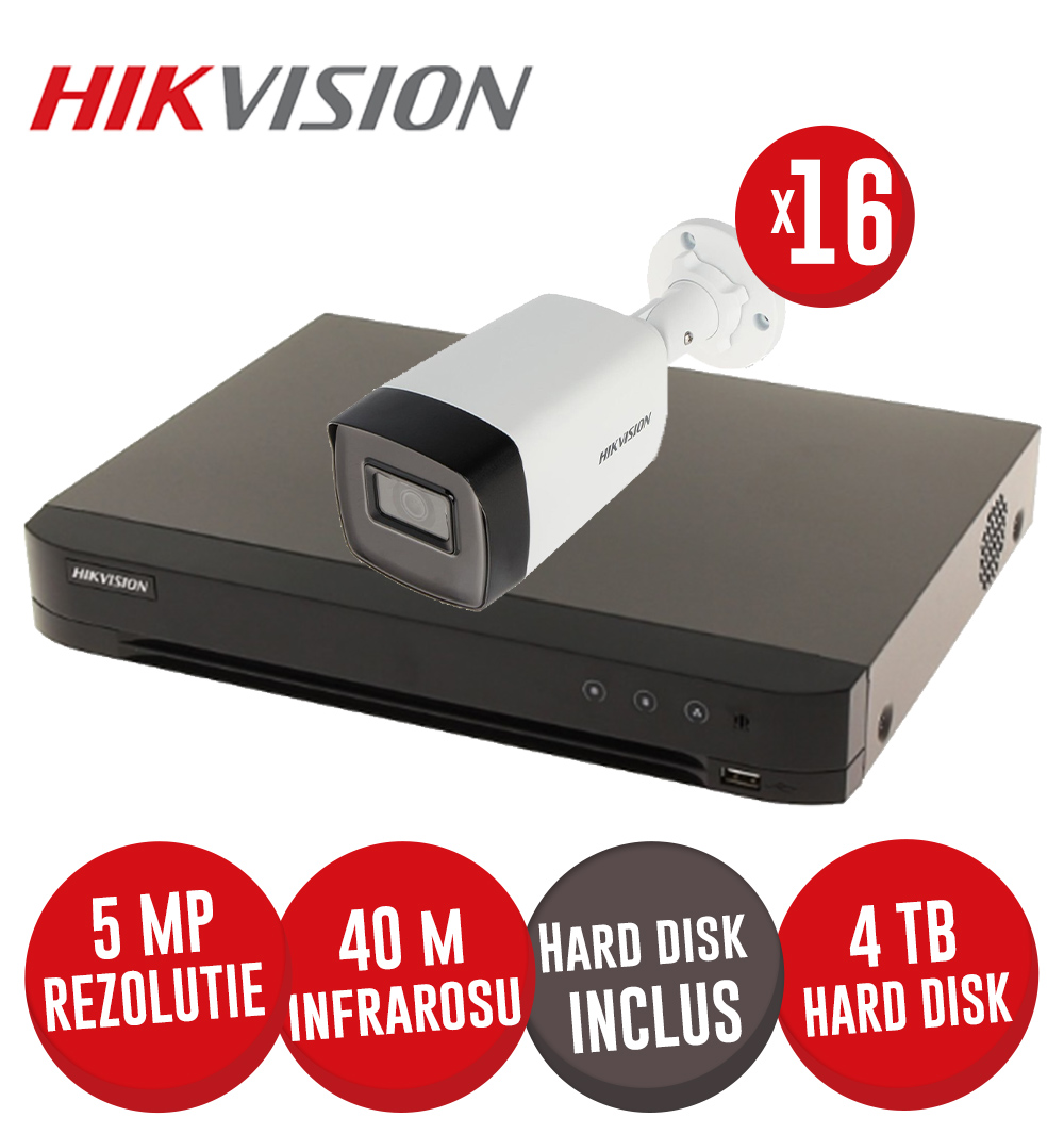 Kit DVR 16ch. 4MP-N, 16 camere 5MP, IR 40m si HDD - KIT697