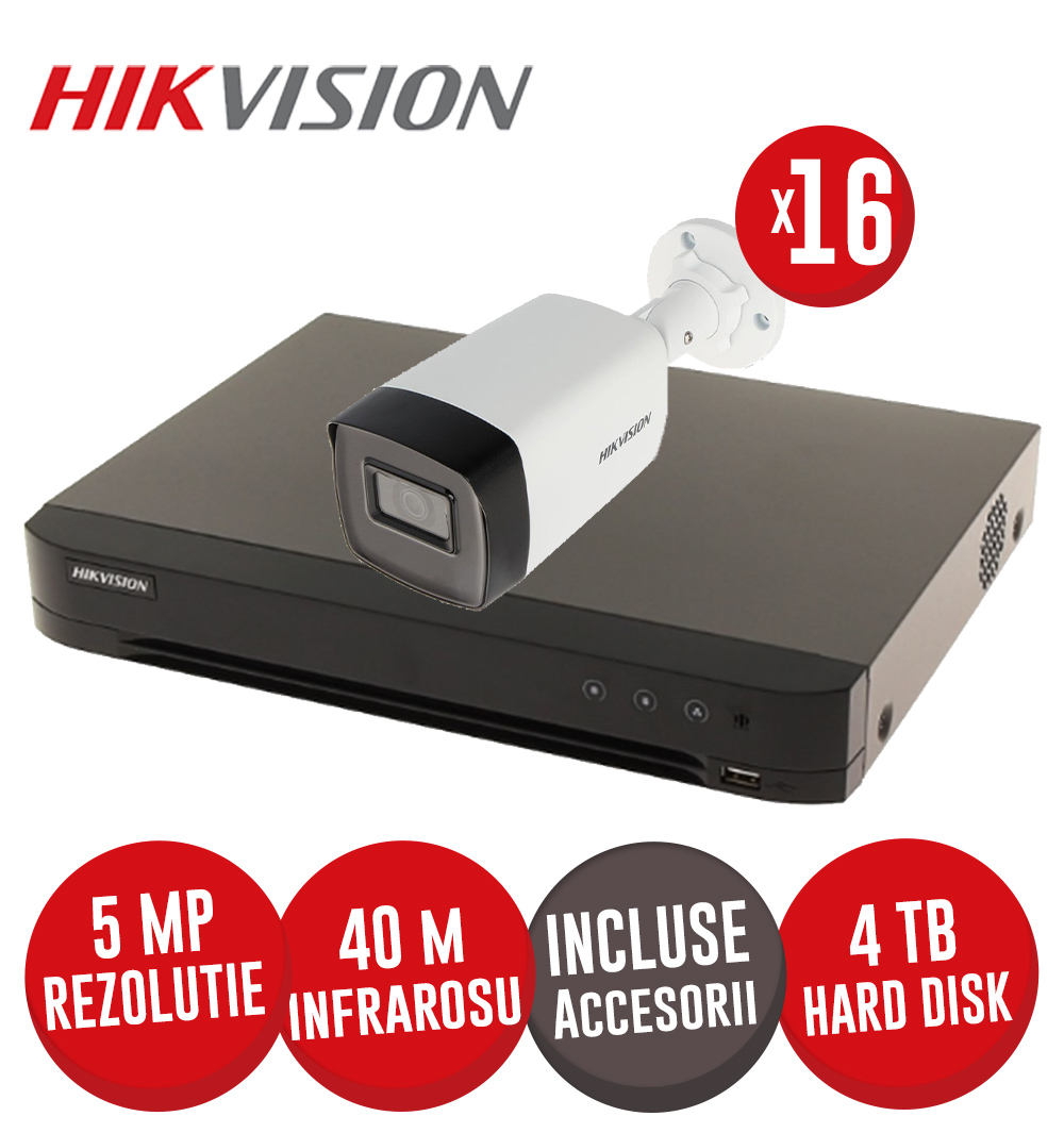 Sistem DVR 16ch. 4MP-N, 16 camere 5MP, IR 40m, HDD si accesorii - KIT698