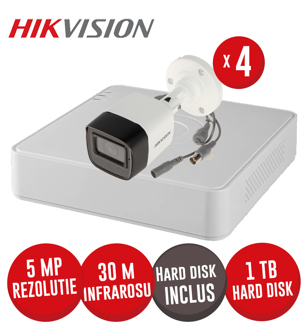Kit DVR 4ch. 8MP-N, 4 camere 5MP, IR 30m cu microfon si HDD - KIT704