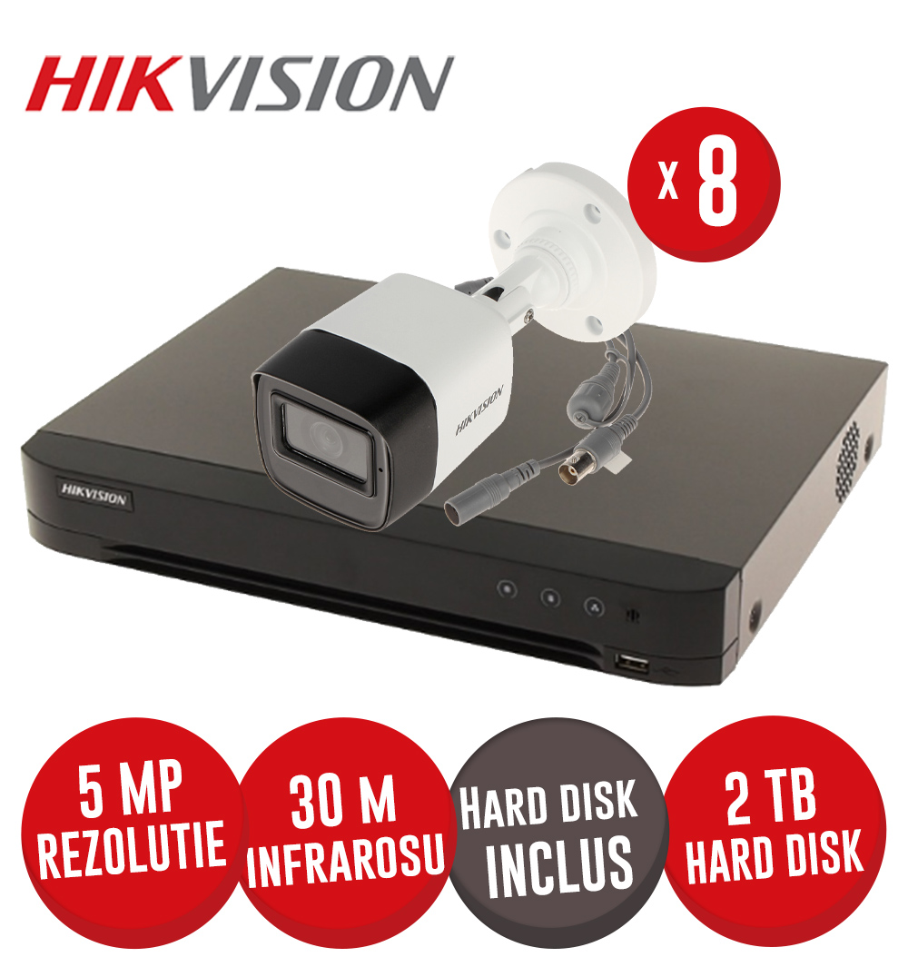 Kit DVR 8ch. 8MP, 8 camere 5MP, IR 30m cu microfon si HDD - KIT705