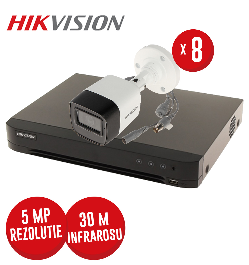 Kit DVR 8ch. 8MP si 8 camere 5MP, IR 30m cu microfon - KIT708