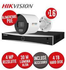 Sistem complet NVR 16 canale 12MP, 16xPoE, 16 camere IP 4MP, LED 30m, HDD si accesorii - KIT723