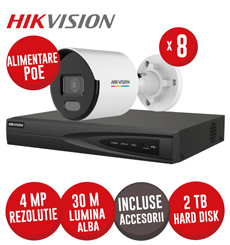 Sistem complet NVR 8 canale 8MP, 8xPoE, 8 camere IP 4MP, LED 30m, HDD si accesorii - KIT724