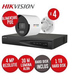 Kit NVR 4 canale 8MP, 4xPoE, 4 camere IP 4MP, LED 30m si HDD - KIT728