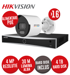 Kit NVR 16 canale 12MP, 16xPoE, 16 camere IP 4MP, LED 30m si HDD - KIT730