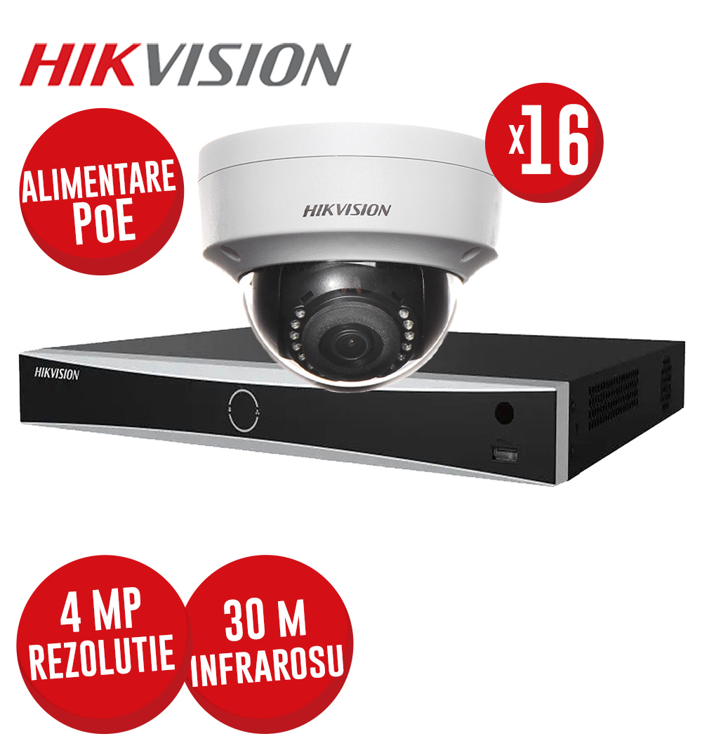 Kit NVR 16 canale 12MP, 16xPoE si 16 camere IP 4MP, IR 30m - KIT738