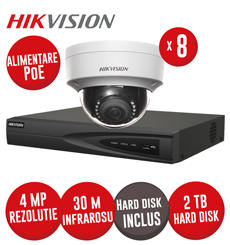 Kit NVR 8 canale 8MP, 8xPoE, 8 camere IP 4MP, IR 30m si HDD - KIT740