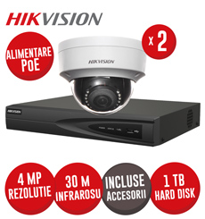 Sistem NVR 4 canale 8MP, 4xPoE, 2 camere IP 4MP, IR 30m, HDD si accesorii - KIT743