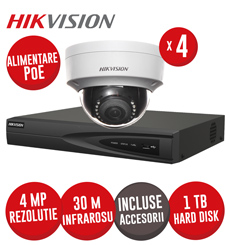 Sistem NVR 4 canale 8MP, 4xPoE, 4 camere IP 4MP, IR 30m, HDD si accesorii - KIT744