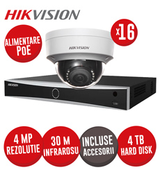 Sistem NVR 16 canale 12MP, 16xPoE, 16 camere IP 4MP, IR 30m, HDD si accesorii - KIT746