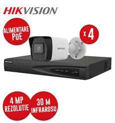 Kit NVR 4 canale 8MP, 4xPoE, 4 camere IP 4MP, IR 30m, PoE - KIT748