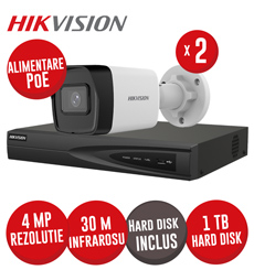 Kit NVR 4ch 8MP, 4xPoE, 2 camere IP 4MP, IR 30m, PoE, Microfon si HDD - KIT763