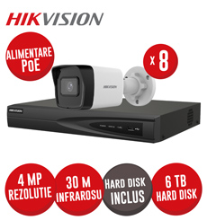Kit NVR 8 canale 8MP, 8xPoE, 8 camere IP 4MP, IR 30m, PoE si HDD - KIT752