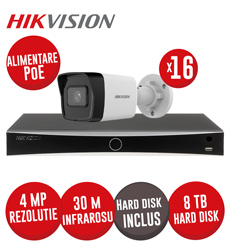 Kit NVR 16 canale 12MP, 16xPoE, 16 camere IP 4MP, IR 30m, PoE si HDD - KIT751