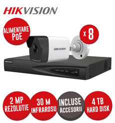 Sistem NVR 8ch 8MP, 8xPoE, 8 camere IP 2MP, IR 30m, PoE, HDD si accesorii - KIT781