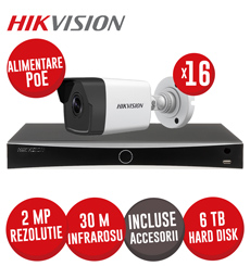 Sistem NVR 16ch 12MP, 16xPoE, 16 camere IP 2MP, IR 30m, PoE, HDD si accesorii - KIT782