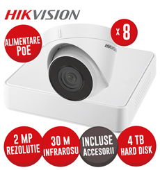Sistem NVR 8ch 4MP, 8xPoE, 8 camere IP 2MP, IR 30m, PoE, HDD si accesorii - KIT792