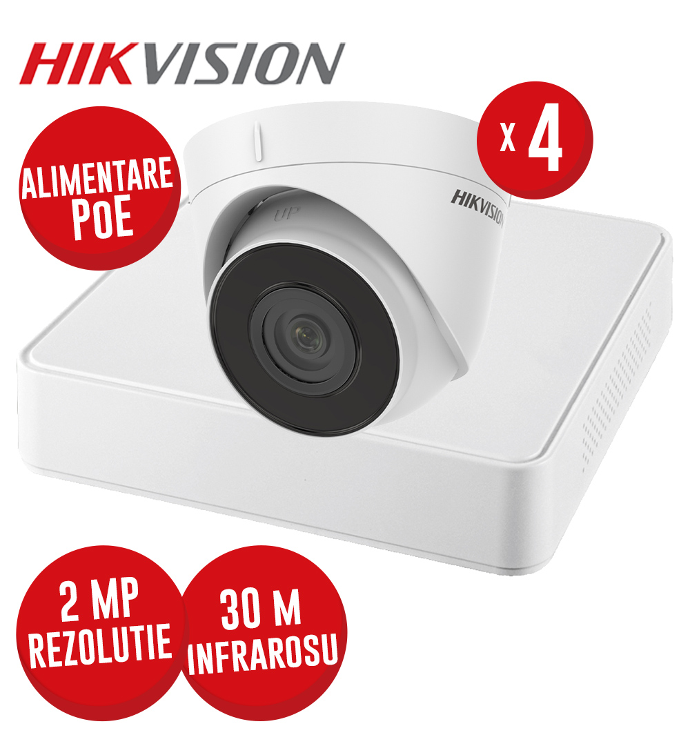 Kit NVR 4ch 4MP, 4xPoE si 4 camere IP 2MP, IR 30m, PoE - KIT799