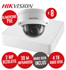Kit NVR 8ch 4MP, 4xPoE, 8 camere IP 2MP, IR 30m, PoE si HDD - KIT804