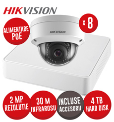 Sistem NVR 8ch 4MP, 8xPoE, 8 camere IP 2MP, IR 30m, PoE, HDD si accesorii - KIT805
