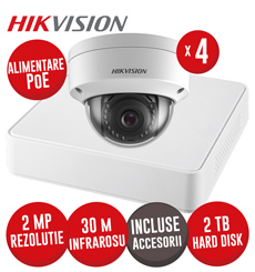Sistem NVR 4ch 4MP, 4xPoE, 4 camere IP 2MP, IR 30m, PoE, HDD si accesorii - KIT806