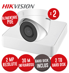 Kit NVR 4ch 4MP, 4xPoE, 2 camere IP 2MP, IR 30m, PoE si HDD - KIT817