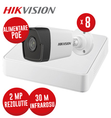 Kit NVR 8ch 4MP, 8xPoE si 8 camere IP 2MP, Microfon, IR 30m, PoE - KIT821