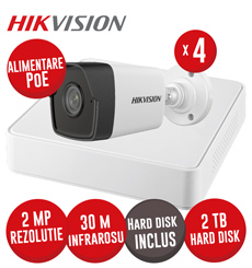 Kit NVR 4ch 4MP, 4xPoE, 4 camere IP 2MP, IR 30m, Microfon, PoE si HDD - KIT823