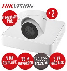 Sistem NVR 4ch 4MP, 4xPoE, 2 camere IP 4MP, IR 30m, PoE, HDD si accesorii - KIT789
