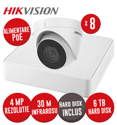 Kit NVR 8ch 4MP, 8xPoE, 8 camere IP 4MP, IR 30m, PoE si HDD - KIT786
