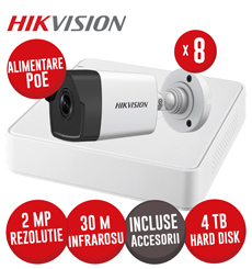 Sistem NVR 8ch 4MP, 8xPoE, 8 camere IP 2MP, IR 30m, PoE, HDD si accesorii - KIT841