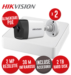Sistem NVR 4ch 4MP, 4xPoE, 2 camere IP 2MP, IR 30m, PoE, HDD si accesorii - KIT844