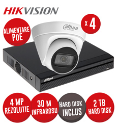 Kit NVR 4ch 8MP, 4xPoE, 4 camere IP 4MP, IR 30m, PoE si HDD - KIT850