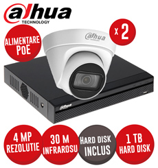 Kit NVR 4ch 8MP, 4xPoE, 2 camere IP 4MP, IR 30m, PoE si HDD - KIT851