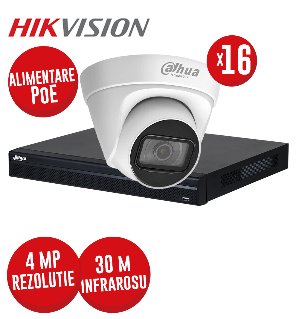 Kit NVR 16ch 8MP, 16xPoE si 16 camere IP 4MP, IR 30m, PoE - KIT855